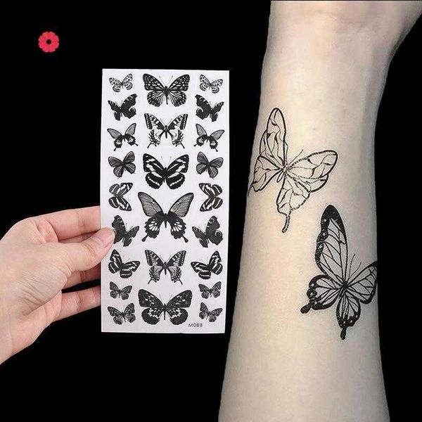 5 PC Tattoos temporários 1 Folha Tatuagem Temporária Tatuária Imper impermeável Adesivo 3D Borbolefly Tattoo Flash Transferência