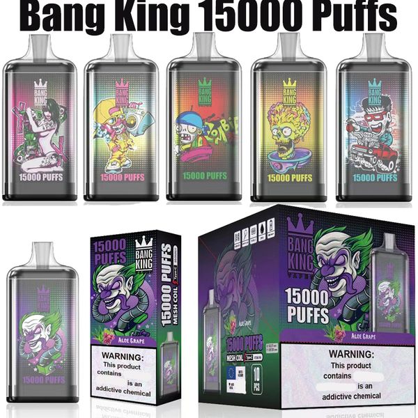 Bang King 15000 Puffs Vape Descartáveis E Cigarros 25ml Pod Pré-preenchido 650mAh Bateria Recarregável 0% 2% 5% Puff 15k Pen