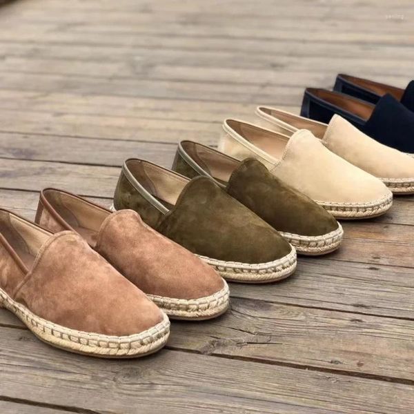 Scarpe eleganti in lino, paglia, pelle di pecora, casual, da uomo, mocassini comodi e leggeri.