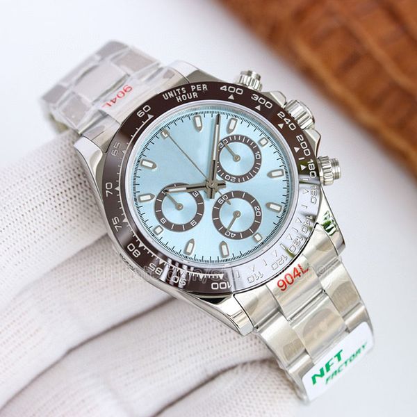 Relógios de grife Rolx Ice Blue Dial Man Relógios Chronograph Cerâmica Bezel Oystersteel Designer para Casais 7750 Chrograph Mecânico 4130 Movimento Mergulho 904L T X