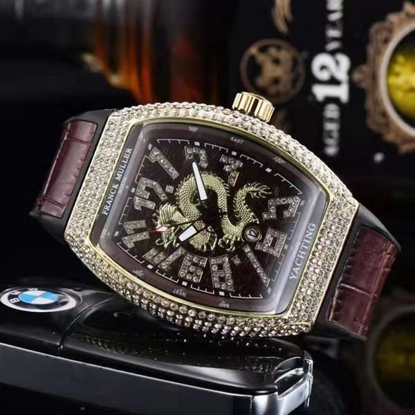 Orologio al quarzo con strass pieno di design costoso, di alta qualità, orologio al quarzo China Wind dragon face, agente dei produttori di orologi Tiktok