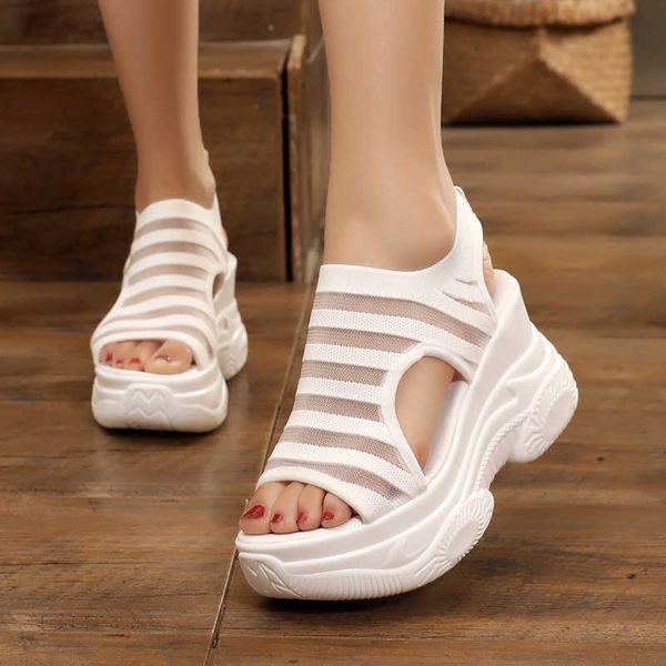 Sandalen 2022 Sommer Frauen Plateau Sandalen Mode Weiß 8 cm Zunehmende Sandalen Dicke Sohle Lässige Plateauschuhe Weiblich AA230403