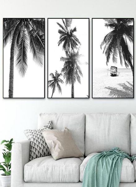 Paesaggio tropicale Poster Nero Bianco Minimalista Immagine della parete Spiaggia Tela Pittura Nordic Palma Stampa Art Home Decor4179467