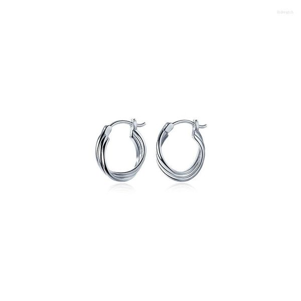 Orecchini a cerchio Autentici gioielli in argento sterling 925 Fine Jewelry 3 Line Tunnel Twist Wave Circle Piercing Huggie C-G8695