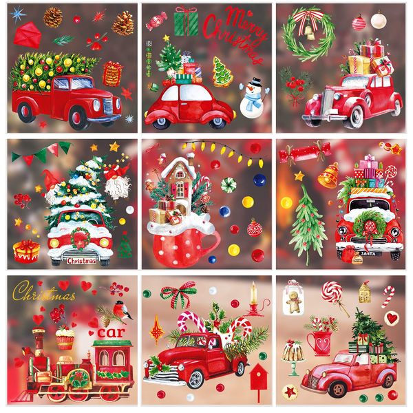 Decorações de Natal 9 Folhas Janela Adere Adesivos de Caminhão Vermelho Decalque de Férias Decalques de Fazenda Xmas Grande Vidro para Decoração de Porta Drop de Amcek