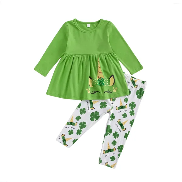 Kleidungssets FOCUSNORM 2-7Y Reizende Säuglingsbabykleidung Drucken Langarmkleid Tops Hosen Hosen 2tlg