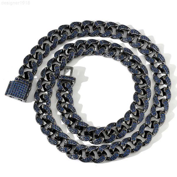 Accessori di abbigliamento popolari da uomo Hip Hop Collana con fibbia a scatto in oro nero Collana con bracciale a catena cubana con zirconi blu