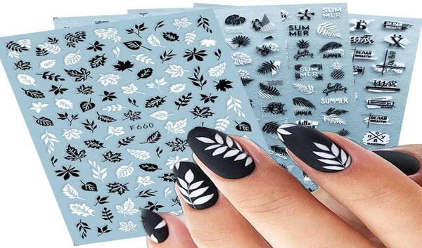 Mix White Black 3D Nail Decals Nail Art Stickers Adhesive Gold Leaf Letters Sliders Wraps Summer Design Decorations9385620