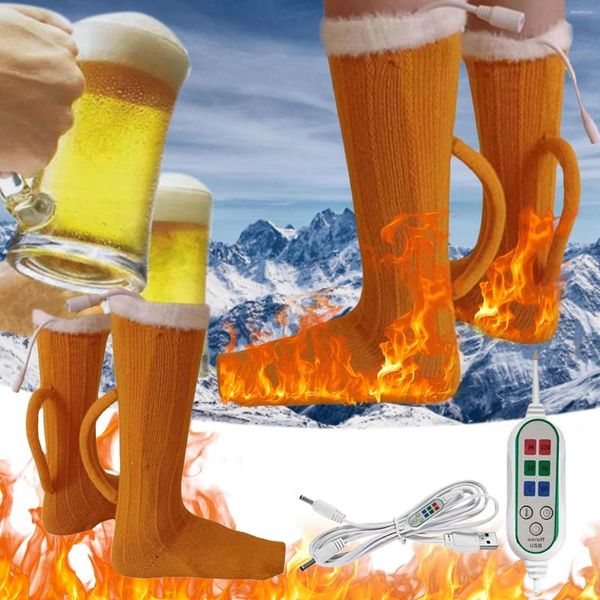 Calzini sportivi boccale di birra creativo invernale lavorato a maglia giallo pavimento termico agitatore per braccia calde attrezzatura per esercizi da viaggio