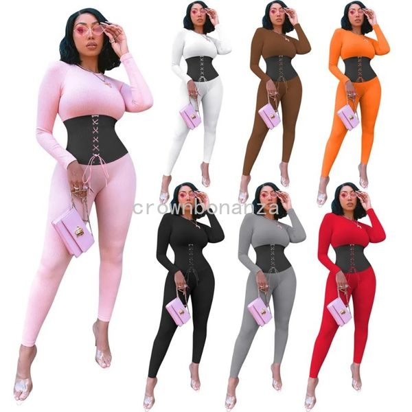 Designer-Strick-Ripp-Jumpsuits für Damen, Herbst und Winter, figurbetonter Strampler, langärmelige Bandage-Jumpsuits, einteilige Outfits, dünne Overalls, lässige Leggings