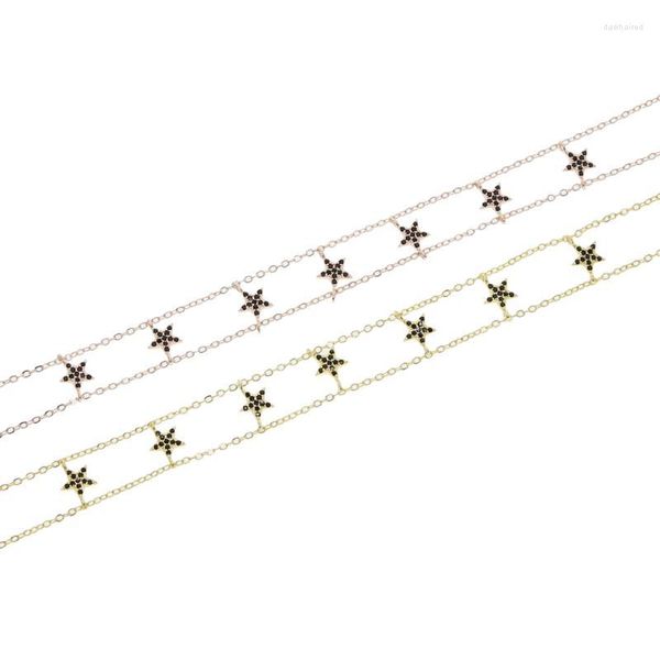 Correntes Link duplo Chain Black CZ Shinny Star Dainty Charm Gold Rose Colors Moda Mulher 32 Colar de gargantilha de 10 cm