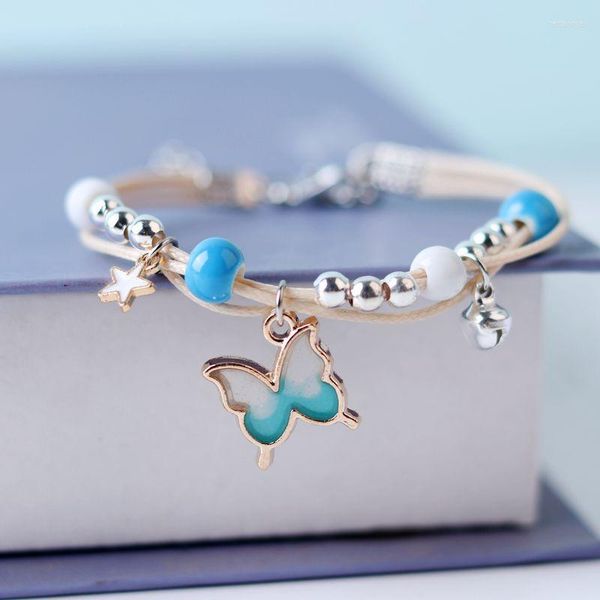 Charm Bracelets Korean Trendy Cute Small Fresh Butterfly Perlenarmband für Frauen Star Little Bell Anhänger Modeschmuck Geschenke