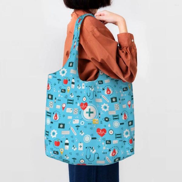 Alışveriş çantaları renkli unsurlar bakkal çantası tuval alışveriş omuz tote kapasite yıkanabilir sağlık bakım çanta