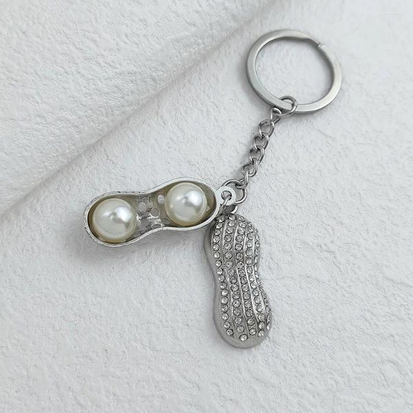 Keychains Women Alloy Pendant Keychain Pearl Peanut Fashion Jewelry For Backpack Car Birthday Gifts Girlfriend