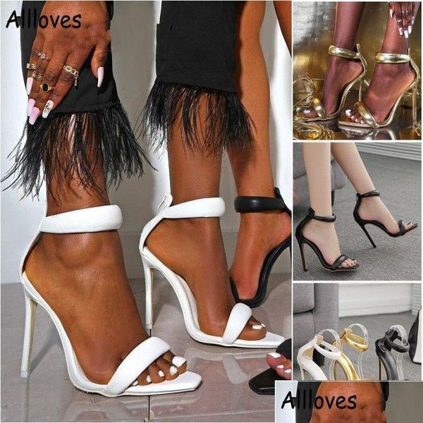 Sapatos de casamento 11 cm moda de designer para noivas abertas no calcanhar alto mulheres sandálias de verão zíper de cor sólida branca preta ouro ladi dhewm