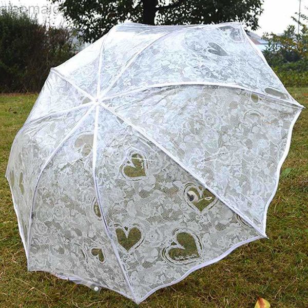Regenschirme Weiß Transparent Taschenschirm Regen Damen Wasserdicht Kunststoff Klare Spitze Hochzeit Sonnenschirm Damen 8 Rippen Aktivitätsschirme AA230404