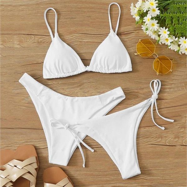 Costumi da bagno da donna Bikini a tre pezzi Completi solidi con copricostume Costume da bagno bianco brasiliano push-up Costumi da bagno Biquini Monokini