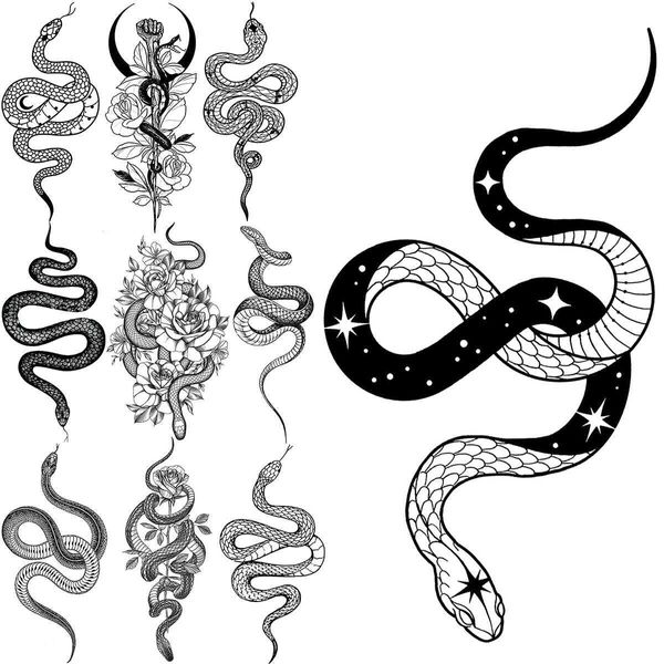 5 PC Tattoos temporários Snake Black Star Tattoos temporários para homens homens Lua realista serpente à prova d'água Tatuagem Fake Tattone Hand Tatoos Small Z0403