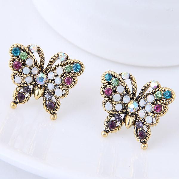 Brincos de garanhão por atacado Jóias vintage Butterfly Rhinestone Earings for Women Bronze Fashion Brincos