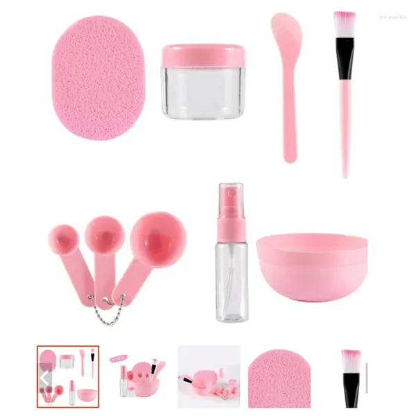 Pennelli per trucco 9 pezzi/set Kit di strumenti per maschera facciale fai da te Ciotola Pennello Cucchiaio Bastone Bottiglia Spugna Strumento di bellezza fatto in casa di alta qualità