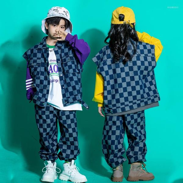 Bühnenabnutzung Mode Hip Hop Tanzkostüme für Kinder Lose Plaid Anzug Hiphop Hosen Straße Mädchen Jungen Jazz Rave Kleidung DQS11455