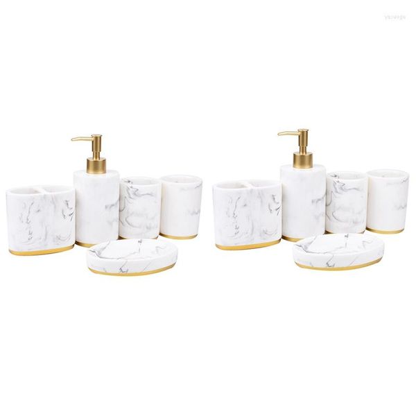 Set di accessori da bagno Big Deal 10 pezzi Collezione Ensemble Modello in marmo Dispenser di sapone Pompa Porta spazzolino Piatto