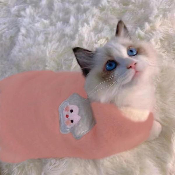 Costumi per gatti Vestiti invernali per cani cartoni animati Peluche senza maniche Caldo maglione natalizio Simpatico motivo animale Abbigliamento ricamato addensato