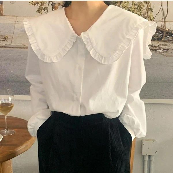 Hoodies femininos blusa de moda branca 2023 primavera retro algodão puro manga comprida topo básico menina/outono casual chique roupas
