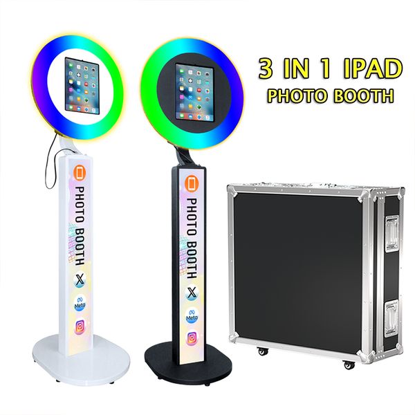 Taşınabilir iPad Fotoğraf Kabini Stand Selfie İstasyonu Makinesi İPad 10.2 '' 10.9 '' 11 '' 12.9 '' Yüzük Işığı ile Metal Kabuk