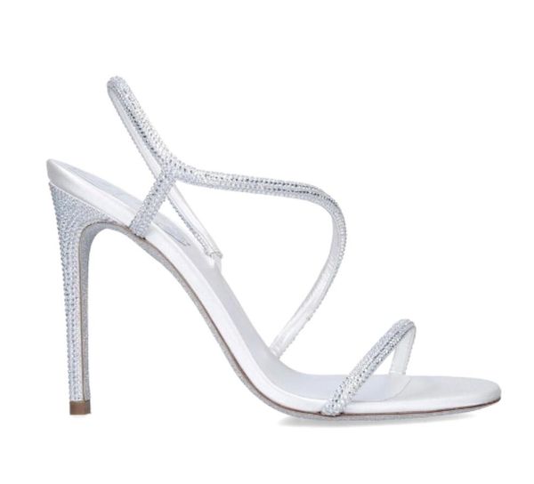 Renes Donna Sandalo bianco sposa sposa tacchi alti Sandali gioiello in vera pelle Sandali pop con cinturino in cristallo 105mm open toe scarpe di design di lusso con scatola 35-42