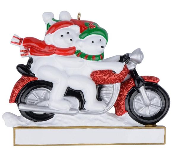 Maxora motocicleta polear urso poliresina brilhante pintura à mão pendurado presentes personalizados casal enfeites de natal pode escrever nam7355976