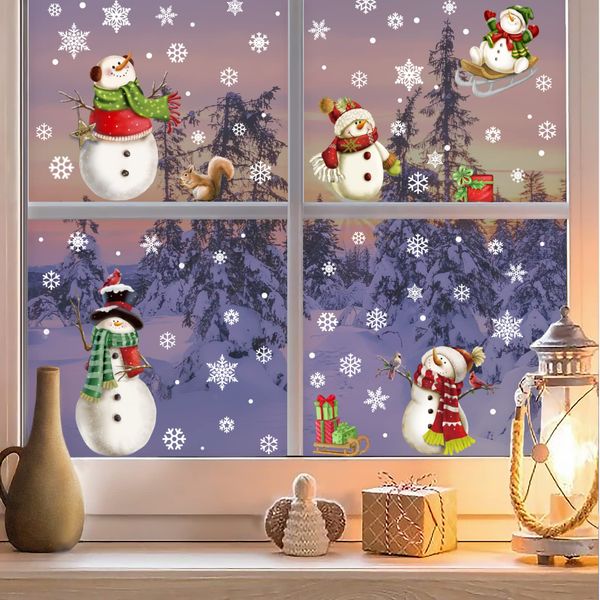Weihnachtsdekorationen, Schneeflocken-Fensteraufkleber, Schneemann-Fensteraufkleber, weiß, für Glas, PVC, statisch, Winterparty, Urlaub, Drop Del Amnz9