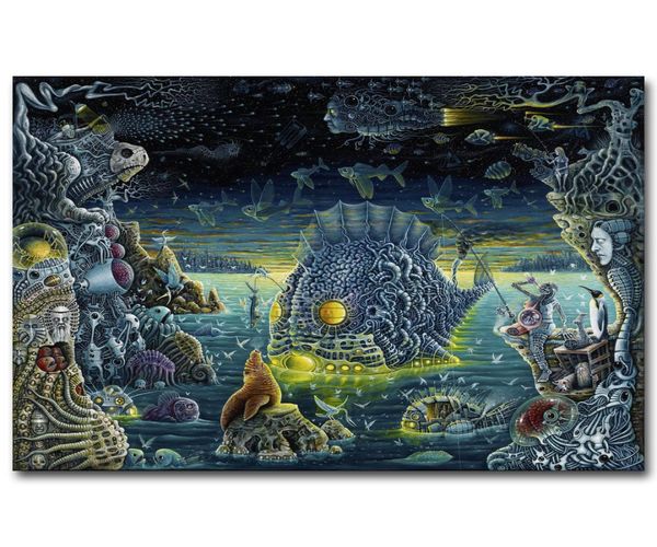 Fantasia escuro psicodélico esqueleto morte mar peixe arte tecido de seda cartaz impressão trippy abstrato parede imagem decoração do quarto3577403