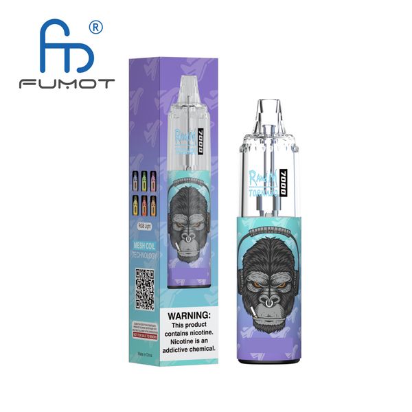 RandM Tornado 7000 Puffs Caneta vape descartável E-cigarro 14ml Pré-preenchido tanque de luz LED Bobina de malha vem fábrica original Fumot