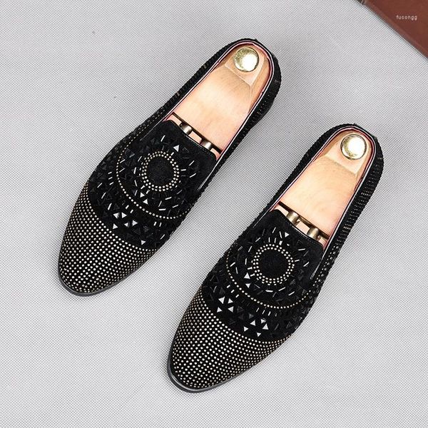 Elbise Lüks Moda Erkekler Charm Rhinestone Patchwork Sıradan Erkek Daireler Loafers Homecoming Düğün Prom Zapatillas Hombre