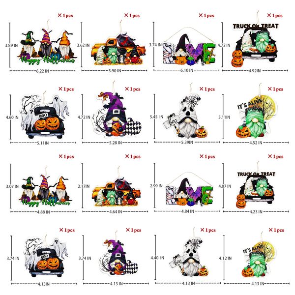 Decorazioni natalizie Happy Halloween Ornamenti per l'albero Gnomi Streghe Fantasma Zucca Camion o scherzetto Boo Segno d'amore Ciondolo in legno appeso G Amq68