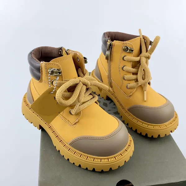 Sıradan Çocuk Ayakkabı Kış Kızlar Martin Botlar Sonbahar Anti Slip Fashion Boys Sarı Botlar Orta Büyük Çocuk Kısa Boot CSD2311042