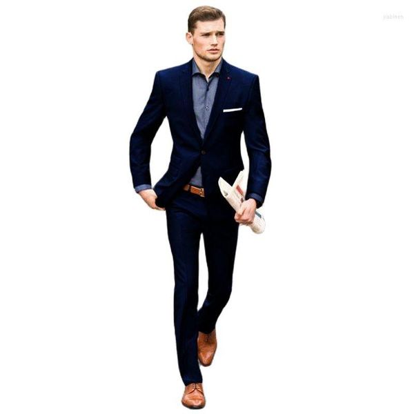 Ternos masculinos 2 peças entalhadas com lapela verão marinho azul 2023 casamento para machos gentis machos blazer slim fit noivo desgaste smokings