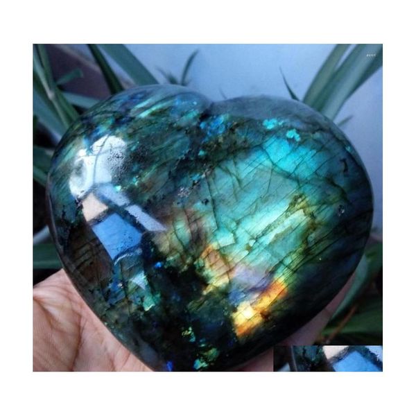 Oggetti decorativi Figurine Labradorite Cuore Pietra di luna Energia positiva Reiki Gemme Cristallo Guarigione Goccia Consegna Casa Giardino Deco Dh7Rb