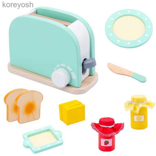 Küchen Spielen Essen Holzspielzeug Küche Rollenspielhaus Spielzeug Holzsimulation Toaster Maschine Kaffeemaschine Lebensmittelmixer Kinder Früherziehung GeschenkL231104