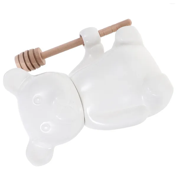 Louça 1 conjunto urso mel jar cerâmica pote de armazenamento decorativo com dipper de madeira