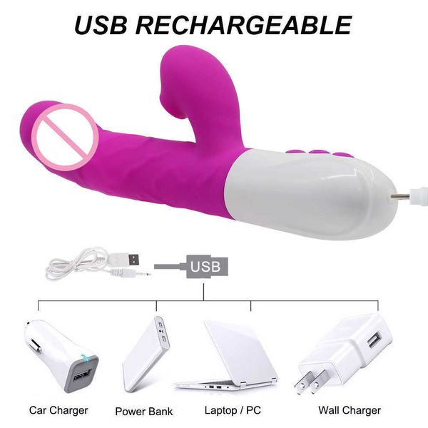 Prodotti per adulti 4 in 1 Spinta Succhiare Coniglio Vibratore Giocattolo del sesso per le donne Riscaldamento Telescopico 360 Rotante Dildo g Spot Massaggiatore Vibratore anale 230316