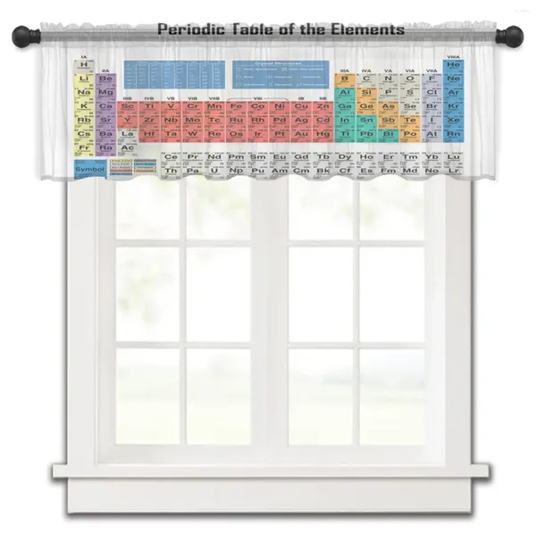 Cortina tabela periódica ciência pequena janela tule sheer curto quarto sala de estar decoração casa voile cortinas