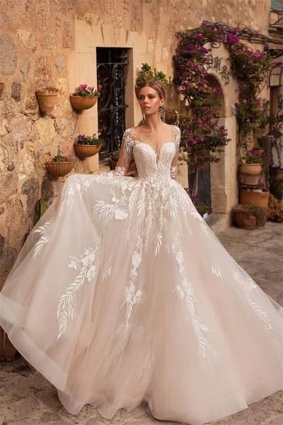 Abiti da sposa a maniche lunghe a maniche lunghe abiti da sposa sexy per la sposa abbellita in pizzo ricamato principessa principessa blush spiaggia boho abiti