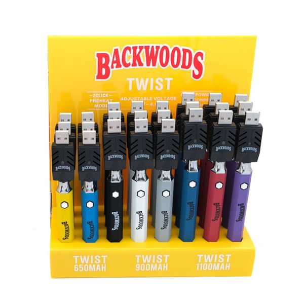 Hexagon Backwoods Twist-Batterien, elektronische Zigaretten-Kits, Vorheizen der VV-Batterie, 650/900/1100 mAh, Ladegerät, Vape Pen, 24 Stück