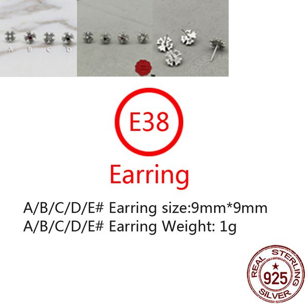 E38 S925 Orecchini a bottone in argento puro moda personalizzata croce fiore intarsiato diamante lettera punk street dance stile orecchini gioielli orecchini come regalo per gli amanti