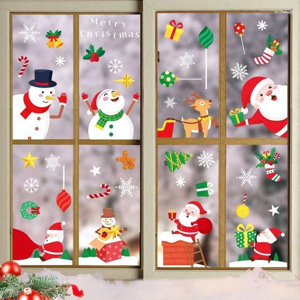 Рождественские украшения 2023 год, елка, снеговик, снежинка, статическая наклейка, украшения, домашний декор Navidad