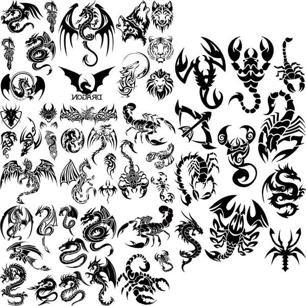 5 PC Tattoos temporários Black Scorpion Tattoos temporários para homens adultos Dragão realista Lobo Lion Lion Transferência de água