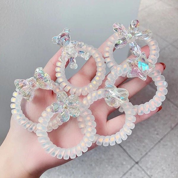 Acessórios de cabelo transparente telefone fio scrunchies para mulheres moda bonito urso flor coração laços rabo de cavalo titular menina