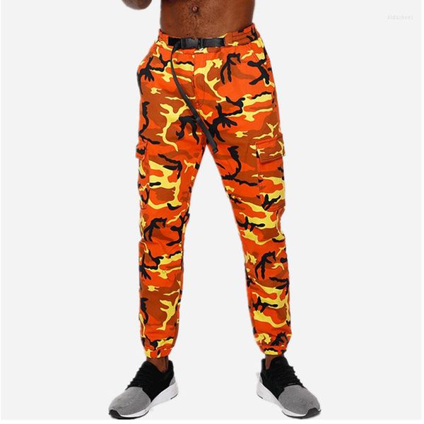 Herrenhose Ins Orange Camouflage Jogger Herren Hip Hop Harem Lässige Taktische Militärhose Multi-Pocket Gym Fitness Jogginghose